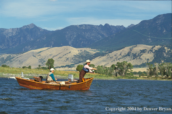 Flyfisherman fishing from driftboat.