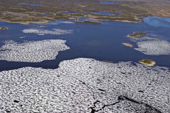 Aerial view of Scott Lake at ice out.