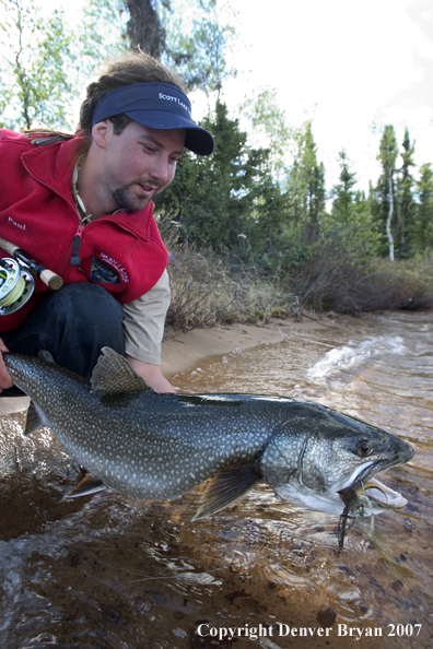 Flyfisherman with Lake Trout (MR)