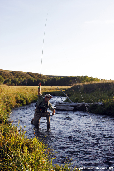 Flyfisherman with fish on 