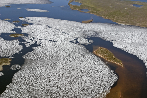 Aerial view of Scott Lake at ice out.