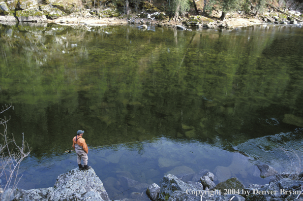 Flyfisherman steelhead fishing.