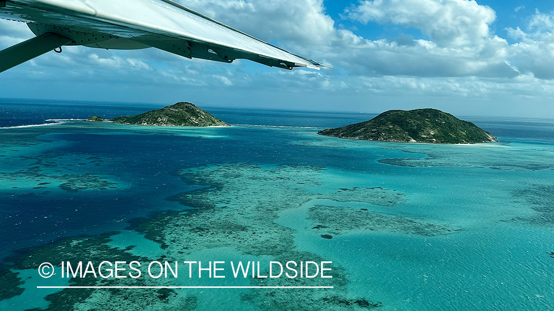 Arial view from plane of Great Barrier Reef.