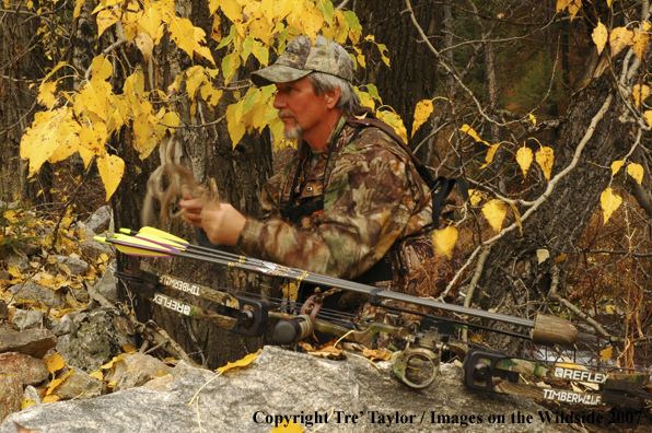 Bowhunter rattling antlers