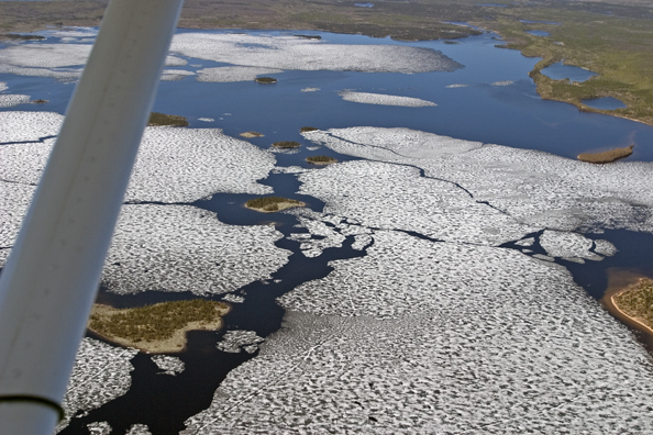 Aerial view of Scott Lake at ice out.