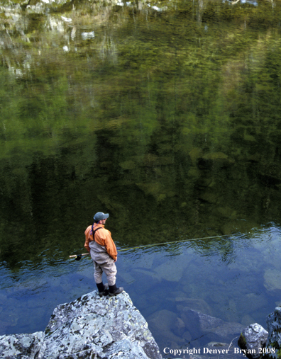 Flyfisherman steelhead fishing.