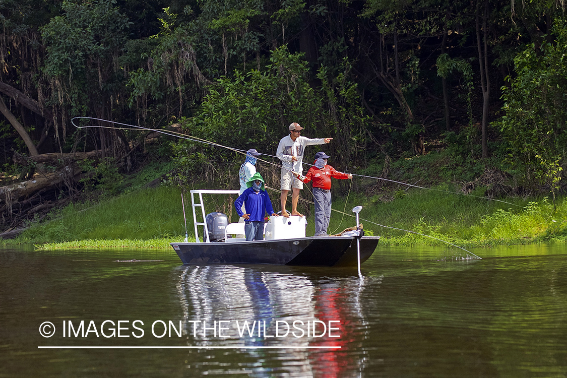 Flyfishermen on Amazon River in Venezuela.