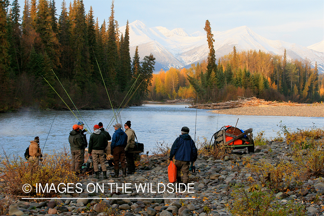 Flyfishermen on river. 