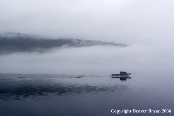 Fishing boat in fog.  (Alaska/Canada)