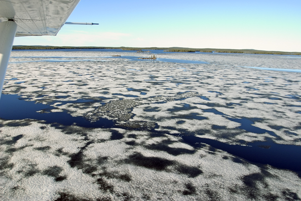 Aerial view of Scott Lake at ice out.