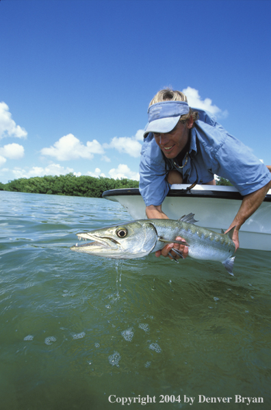 Saltwater flyfisherman with barricuda.