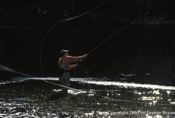 Flyfisherman steelhead fishing.