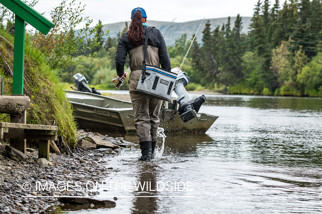 Flyfisher Camille Egdorf on Nushagak river, Alaska.