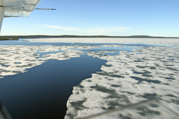 Aerial view of Scott Lake at ice out.