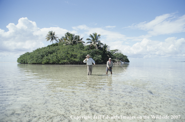 Guide and angler fight a bonefish