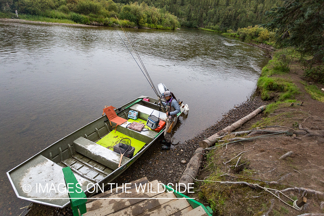 Flyfisher Camille Egdorf on Nushagak river, Alaska.