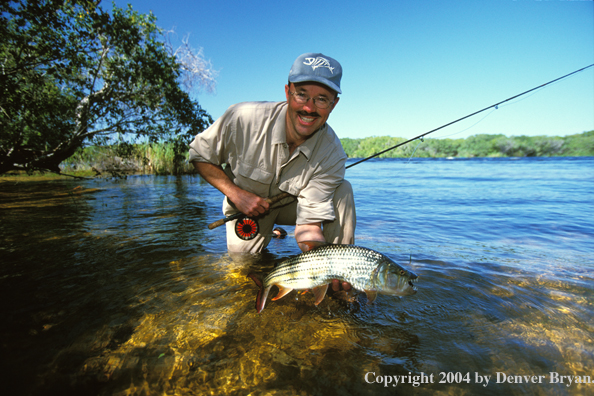 Flyfisherman with tiger fish. 