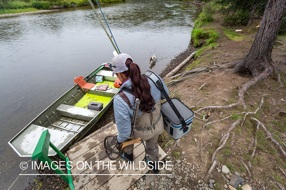 Flyfisher Camille Egdorf on Nushagak river, Alaska.