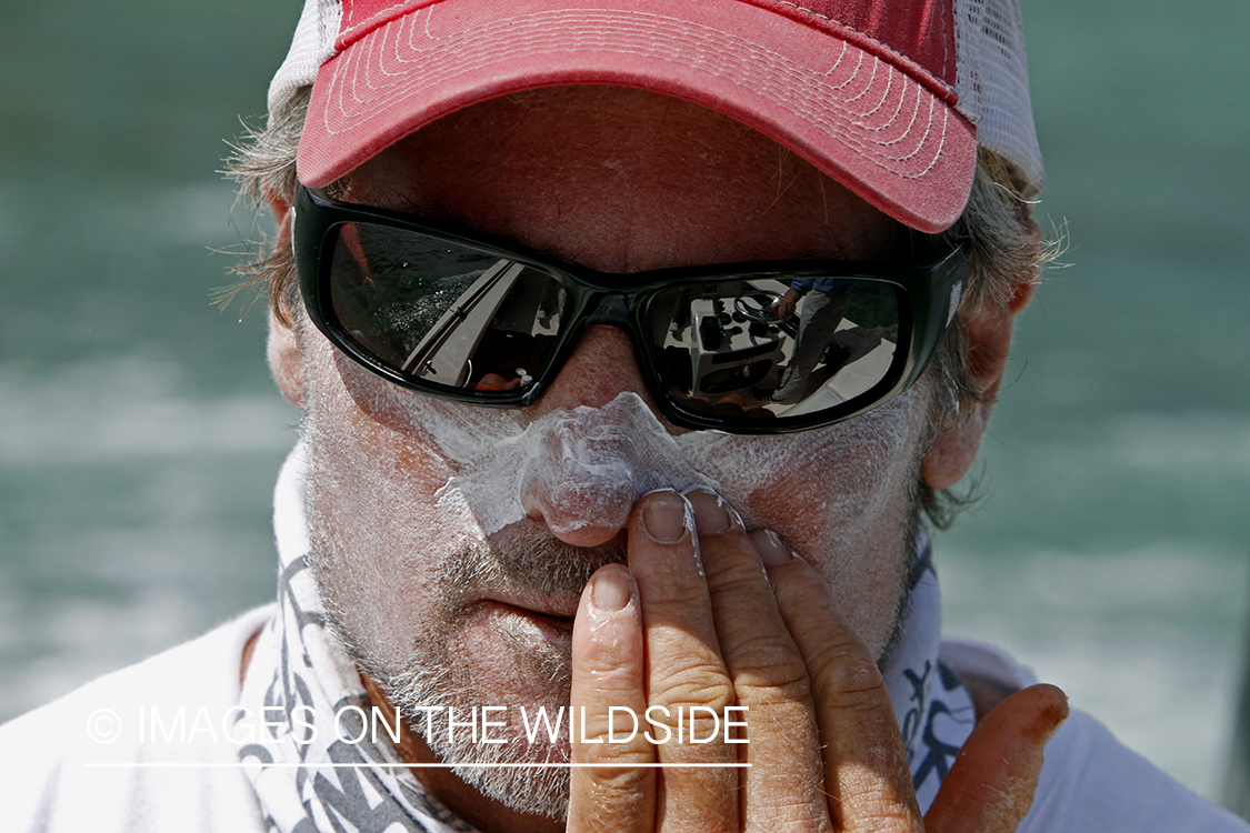 Saltwater flyfisherman fishing.  