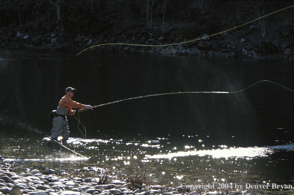 Flyfisherman steelhead fishing.