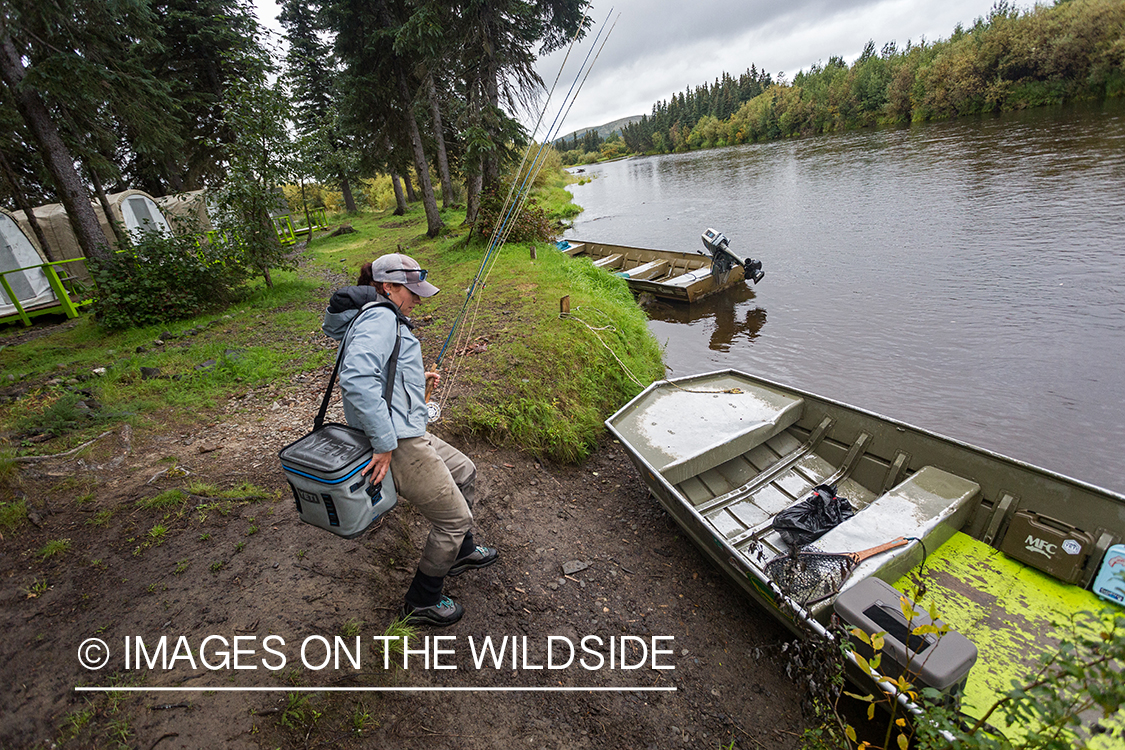 Flyfisher Camille Egdorf on Nushagak river, Alaska.