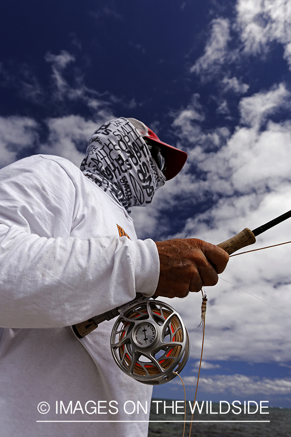 Saltwater flyfisherman fishing.  