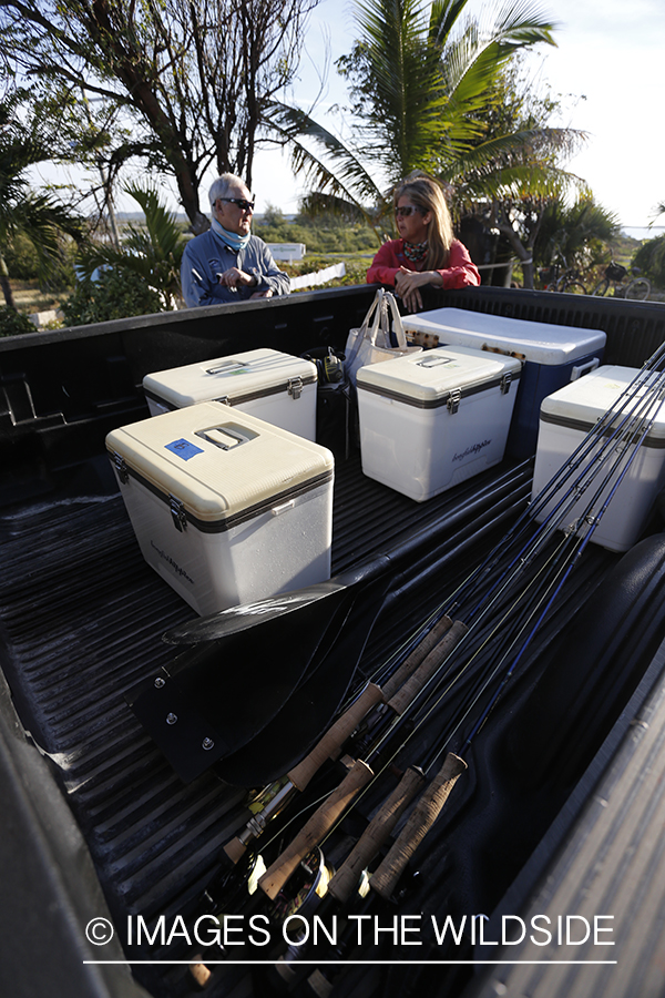 Flyfishermen prepping to fish in the morning.