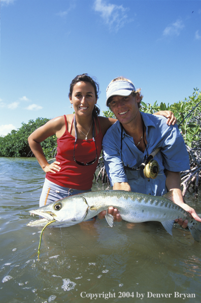 Saltwater flyfishers releasing barricuda.