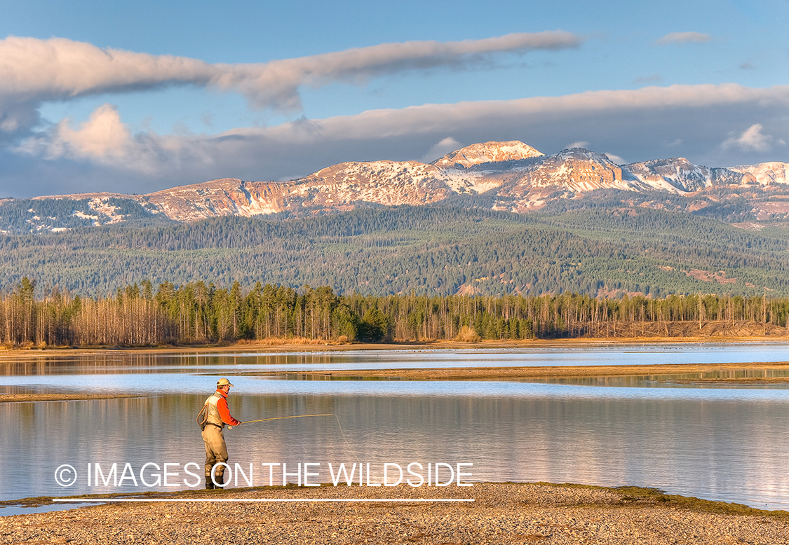 Flyfishing during sunset on Hebgen Lake, MT.