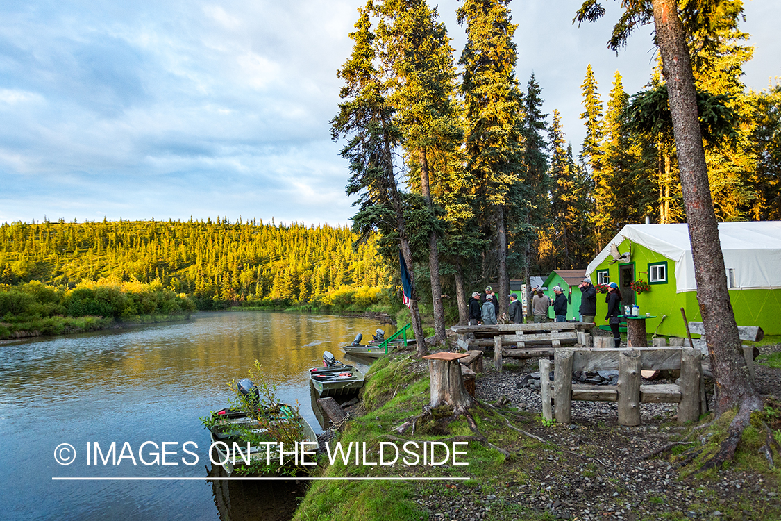 Flyfishermen at fishing camp in Alaska. 