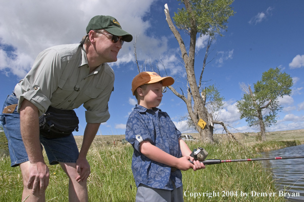 Father and son spincast fishing