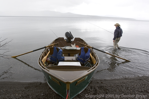 Flyfisherman fishing lake.