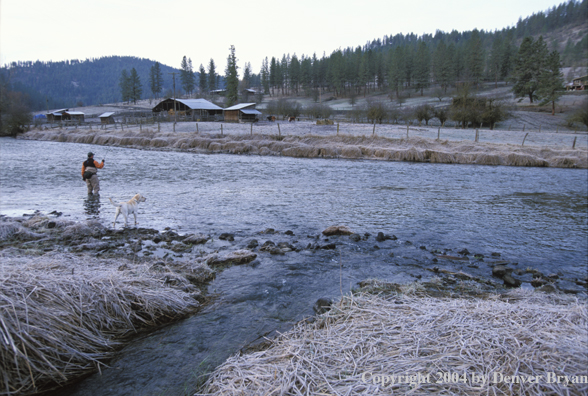 Flyfisherman steelhead fishing.