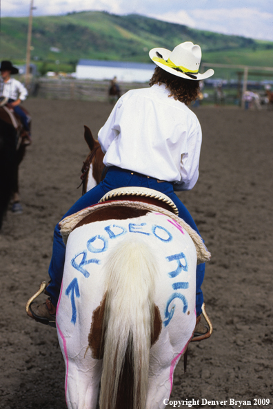 Cowgirl on horse at rodeo