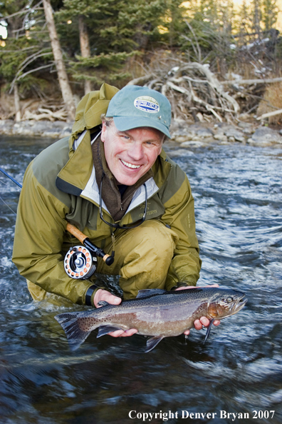 Flyfisherman with nice rainbow trout