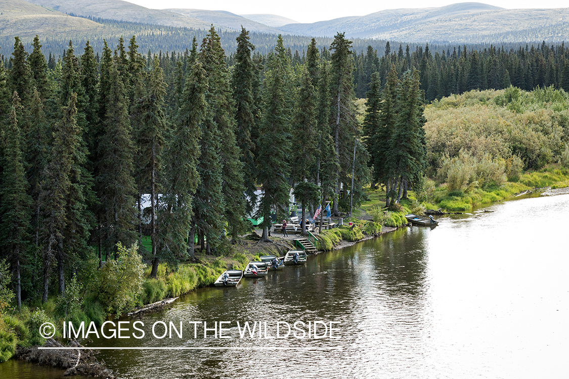 Flyfishermen at fishing camp in Alaska. 