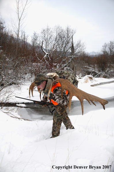 Moose hunter in field