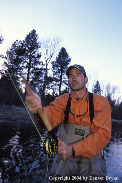 Flyfisherman steelhead fishing.