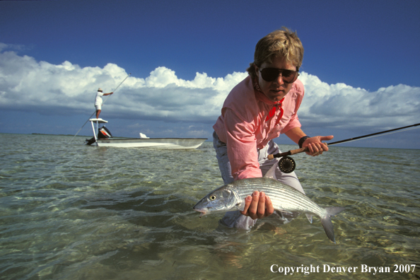 Saltwater flyfisherman holding bonefish.