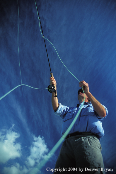 Saltwater flyfisherman fishing.