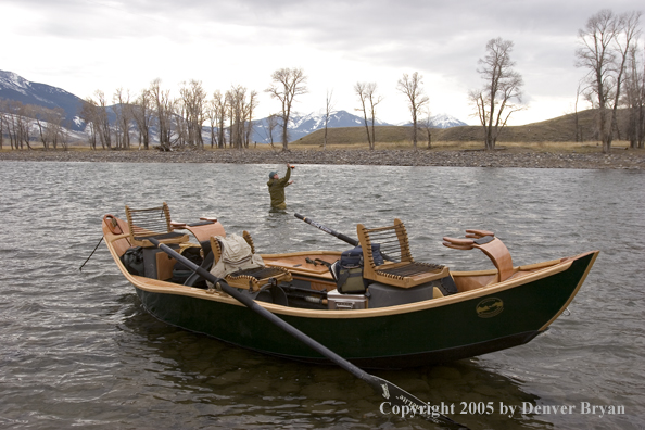 Flyfisherman fishing Yellowstone River, Montana.