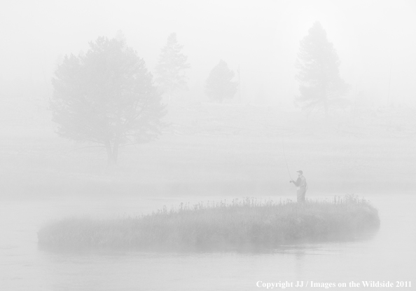 Flyfishing on the Firehole River, Yellowstone National Park. 