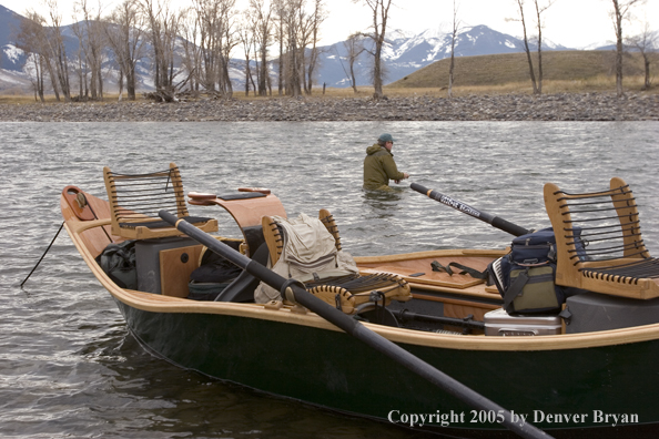 Flyfisherman fishing Yellowstone River, Montana.