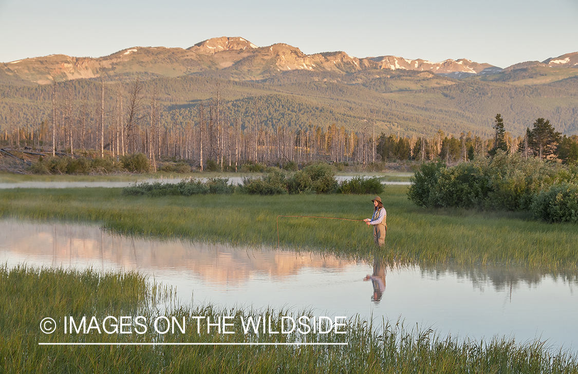 Flyfishing woman on Hebgen Lake, Montana.