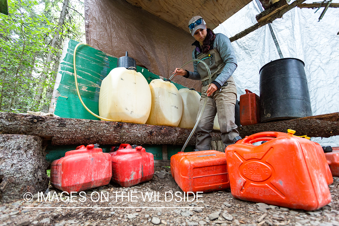 Flyfisher Camille Egdorf getting gas for boats. 