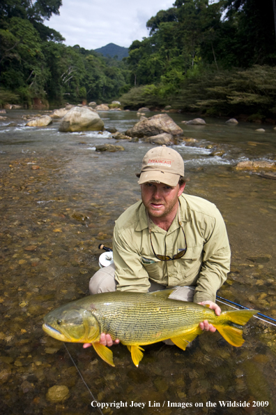 Flyfisherman holding a Golden Dorado