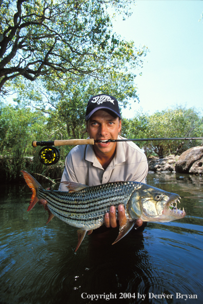 Flyfisherman with tigerfish. 