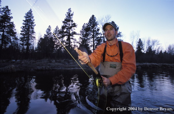 Flyfisherman steelhead fishing.