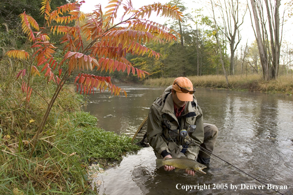 Flyfisherman with nice brown trout.