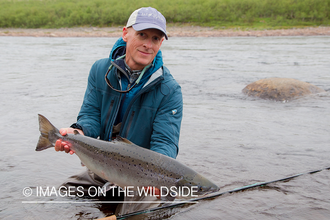 Flyfishing for Atlantic salmon on the Yokanga River in Russia.